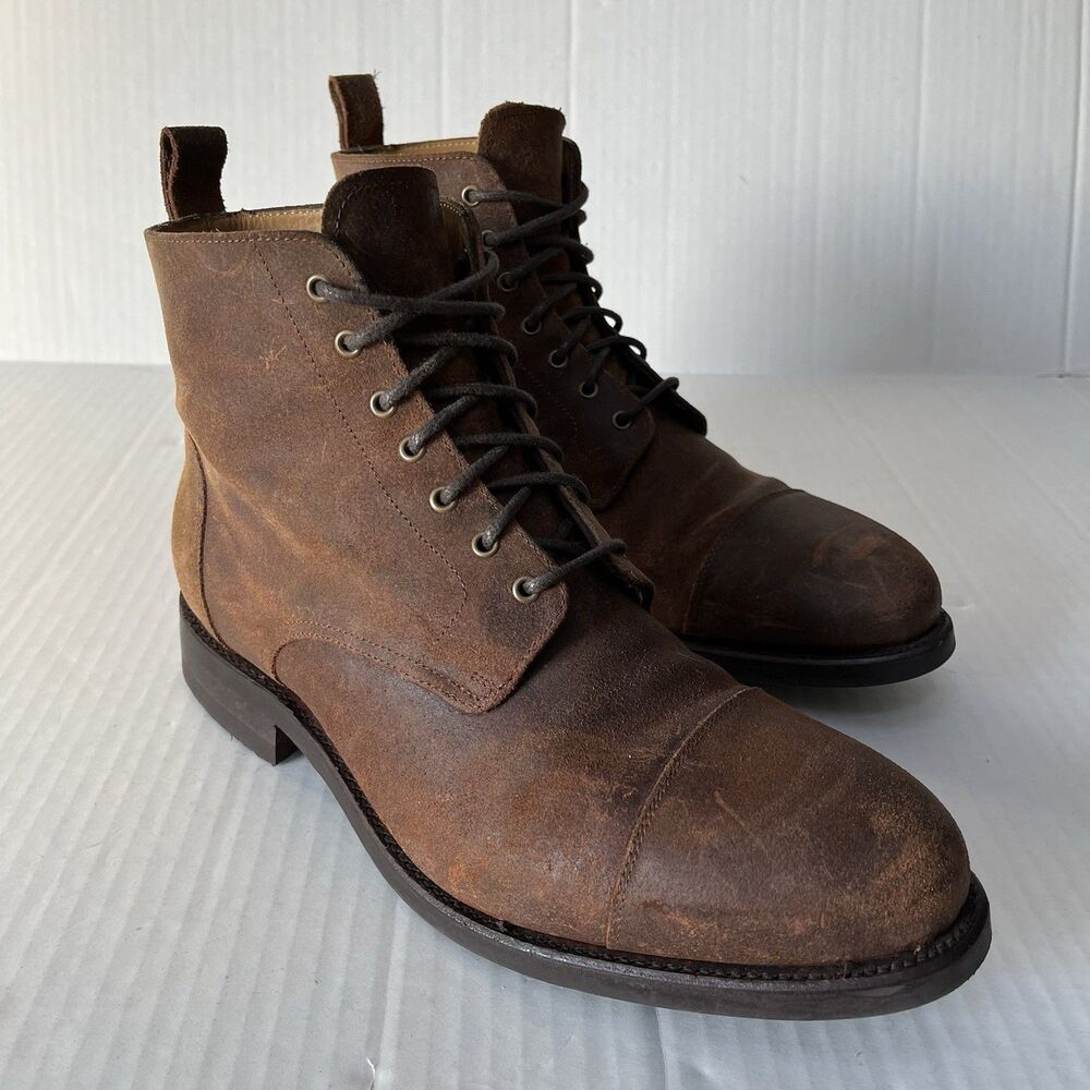 Taft Dragon 9520 Mens Ankle Boots Brown Waxed Suede Leather Lace Up Cap Toe 10A